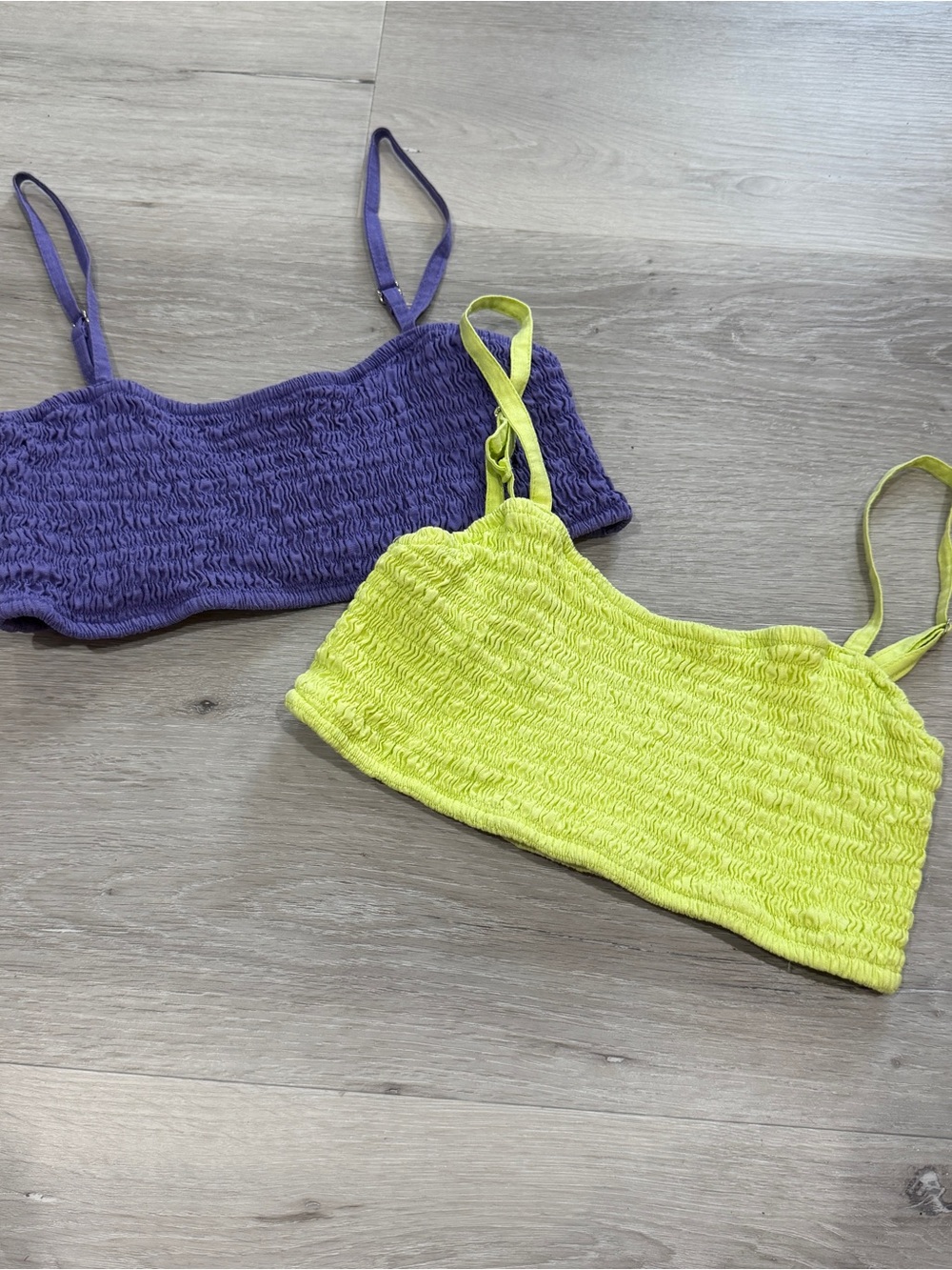 Lightweight Smocked Bralette - Neon Lime & Purple